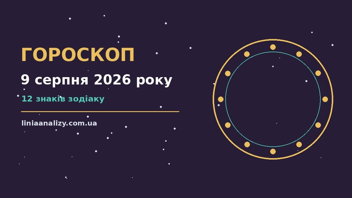 Гороскоп на 9 серпня 2026 року: перспективи для 12 знаків про настрій, справи та гроші